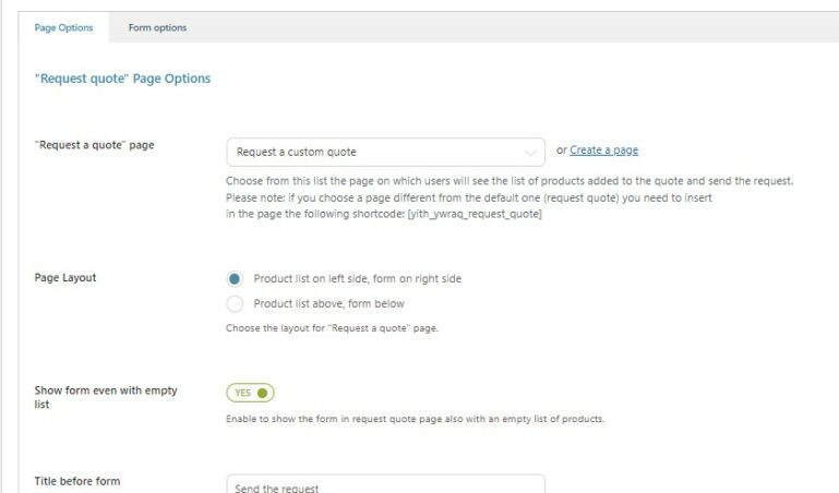 Request a quote page options 1/3