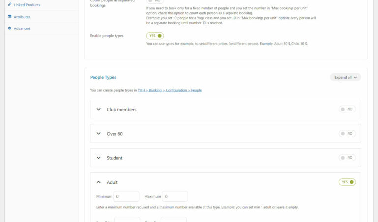 Booking options - People