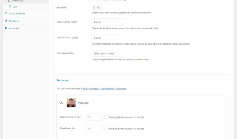 Booking options - Resources