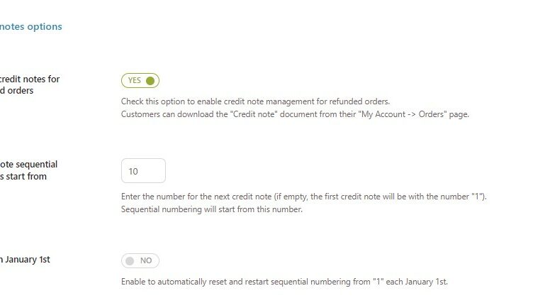 Credit note options