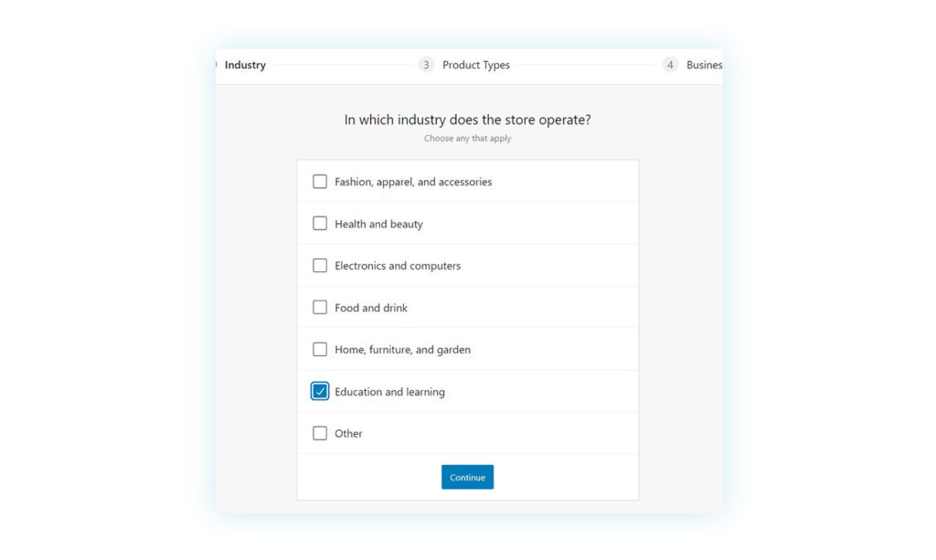 Choose the industry in which your shop operates