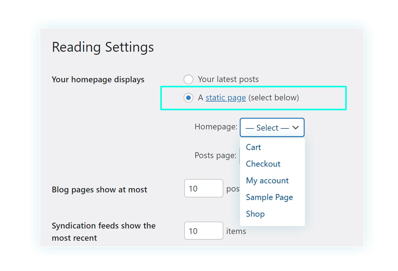 WooCommerce Reading settings