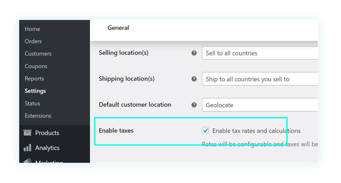 WooCommerce Enable tax rates