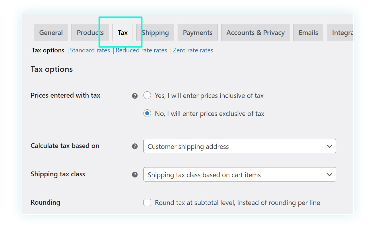 WooCommerce Tax options