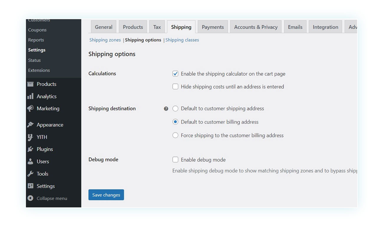 WooCommerce Shippong options