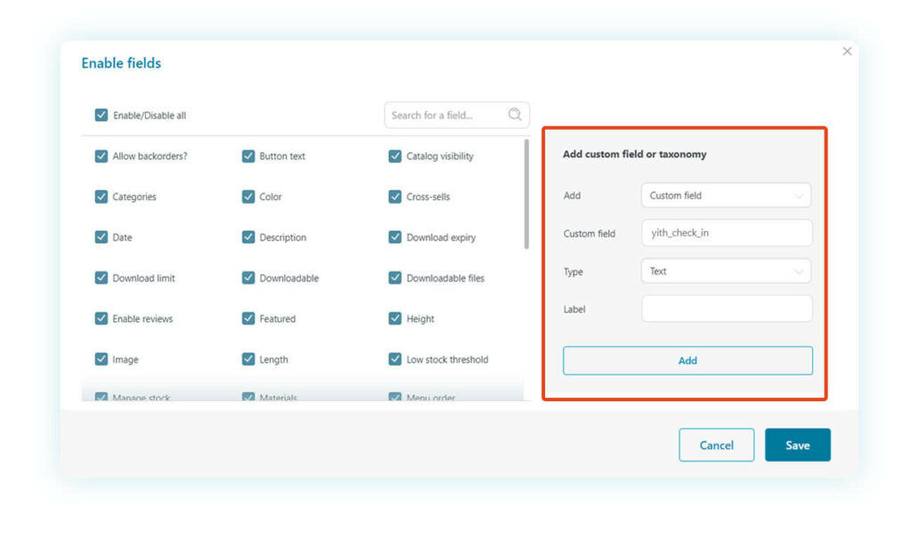 Add custom field or taxonomy