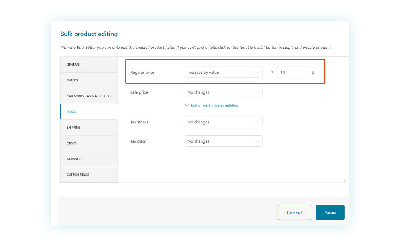 Bulk product editing - prices