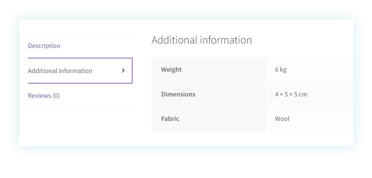 Product weight and dimensions