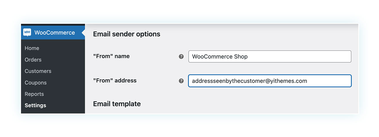 WooCommerce settings email sender options