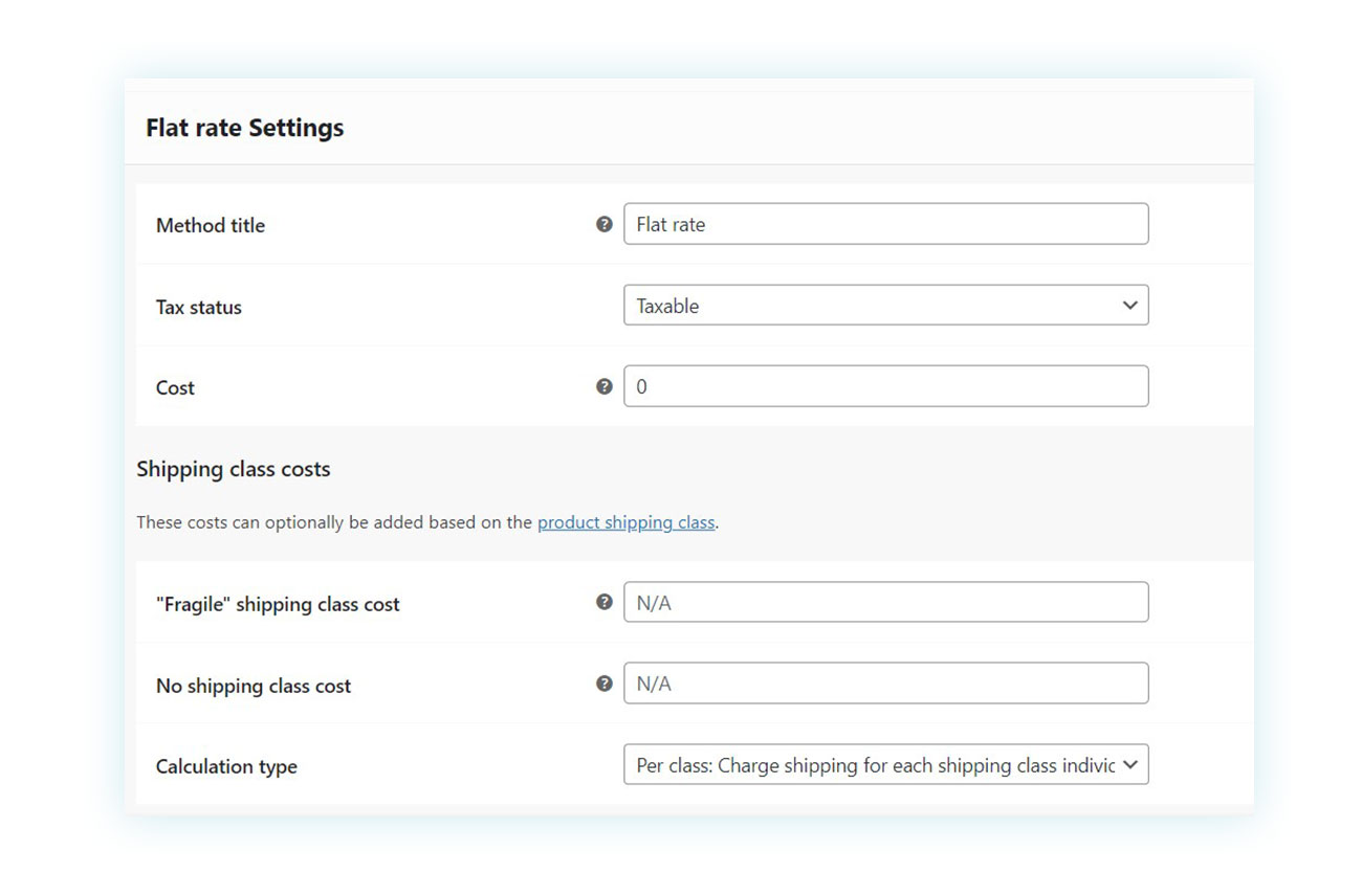 Flat rate settings