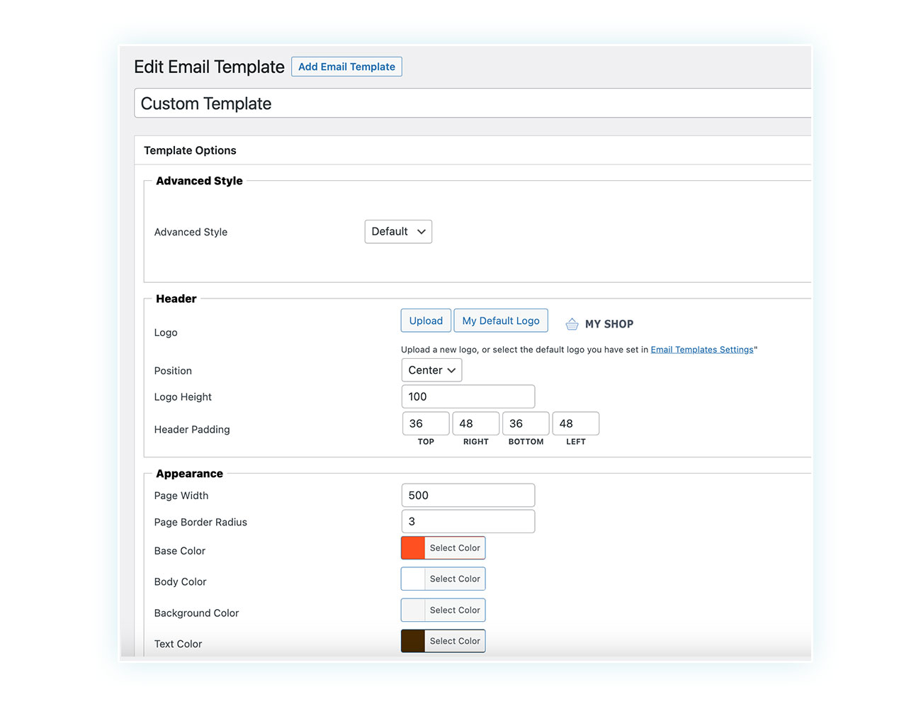 WooCommerce Email Templates plugin custom template options