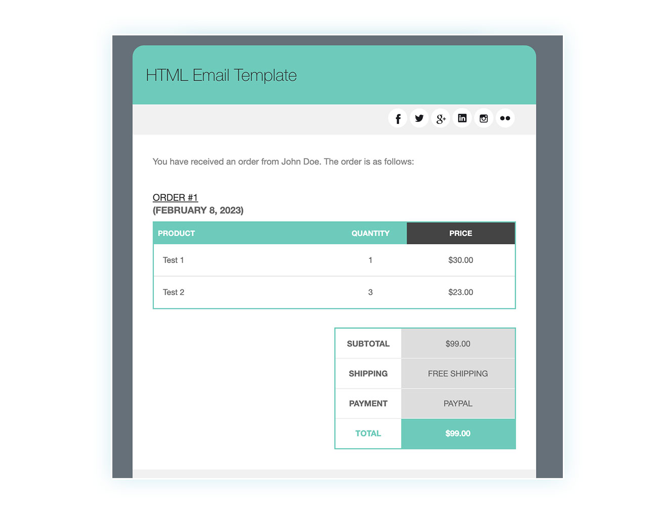 HTML email template test