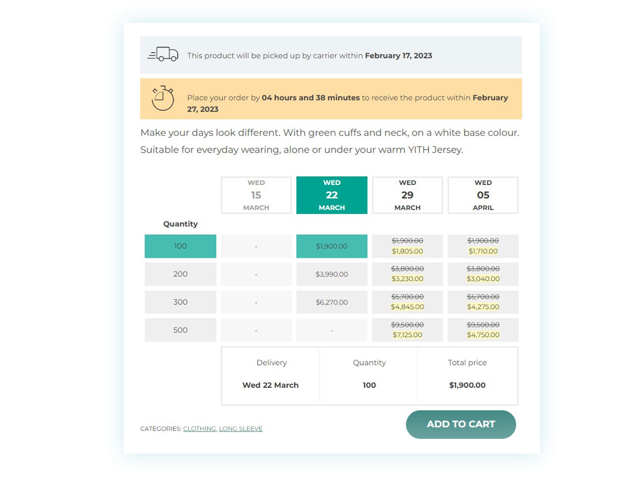 Choosing a delivery date