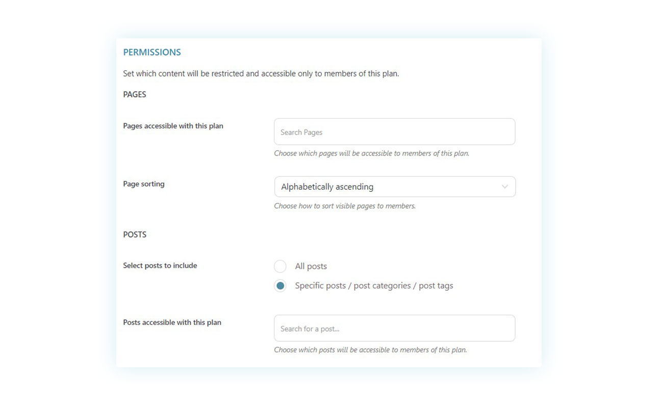 Permissions settings