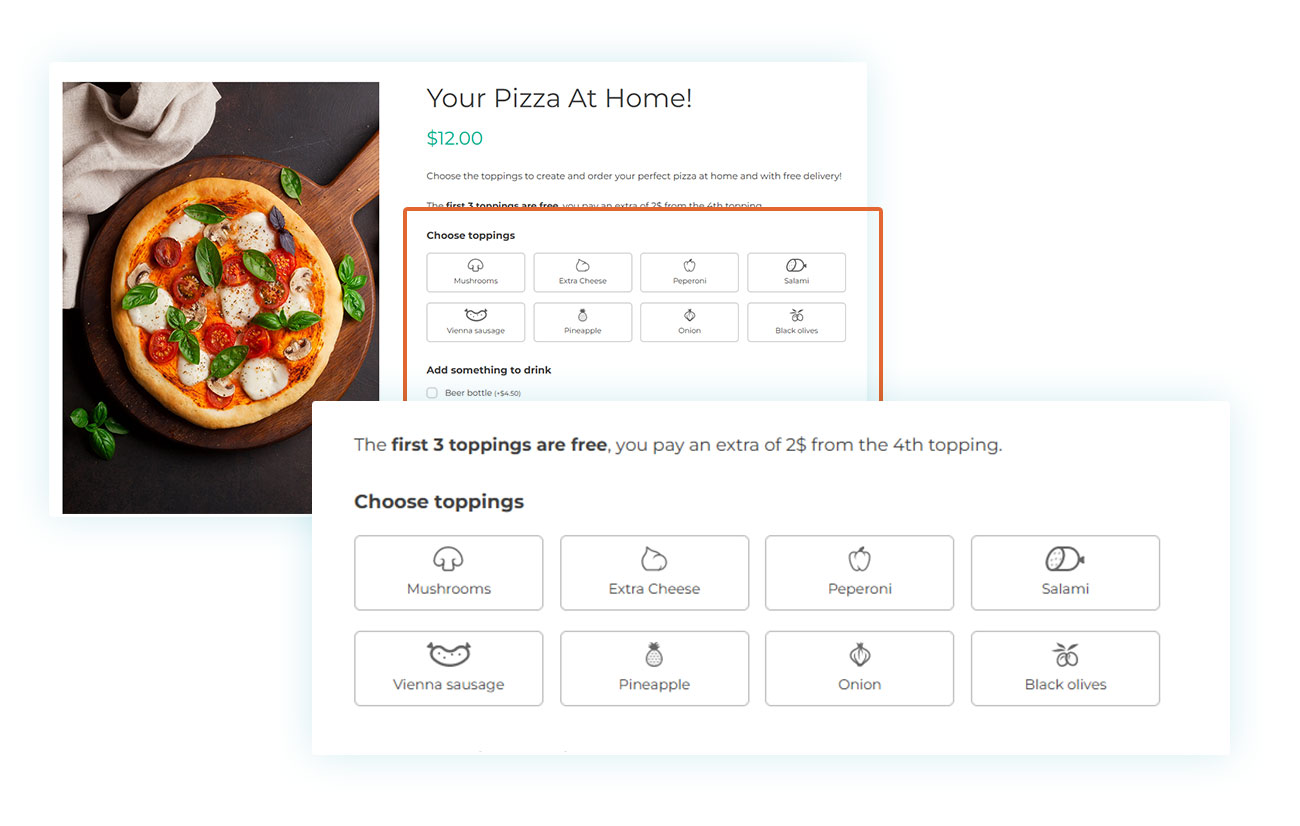 Pizza: customizable product and its variations