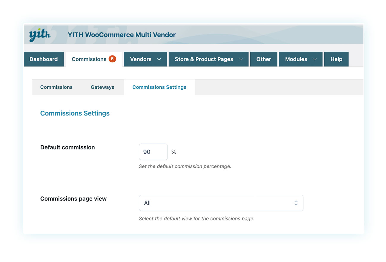 Commissions settings