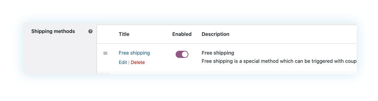 Shipping methods WooCommerce