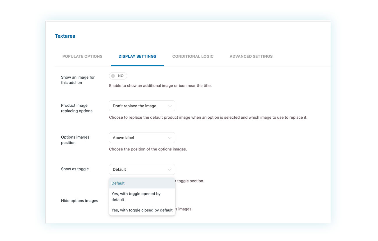 SEO backend toggle settings 