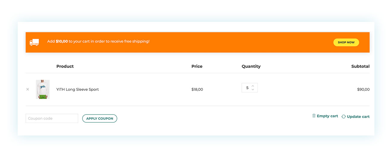 Cart messages example WooCommerce