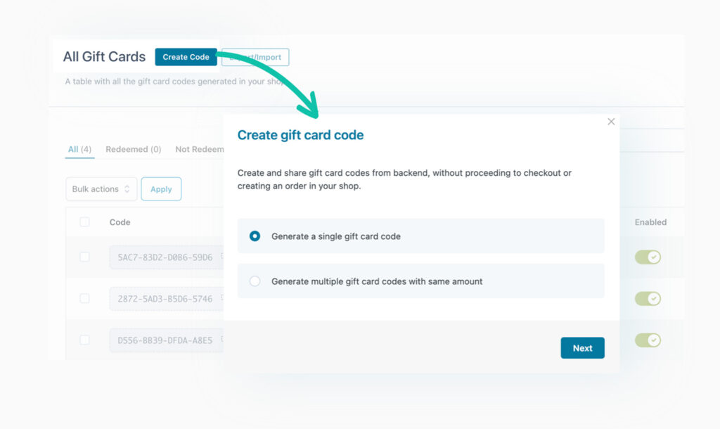 Bulk generate gift card codes