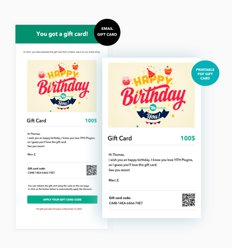 Printable gift cards