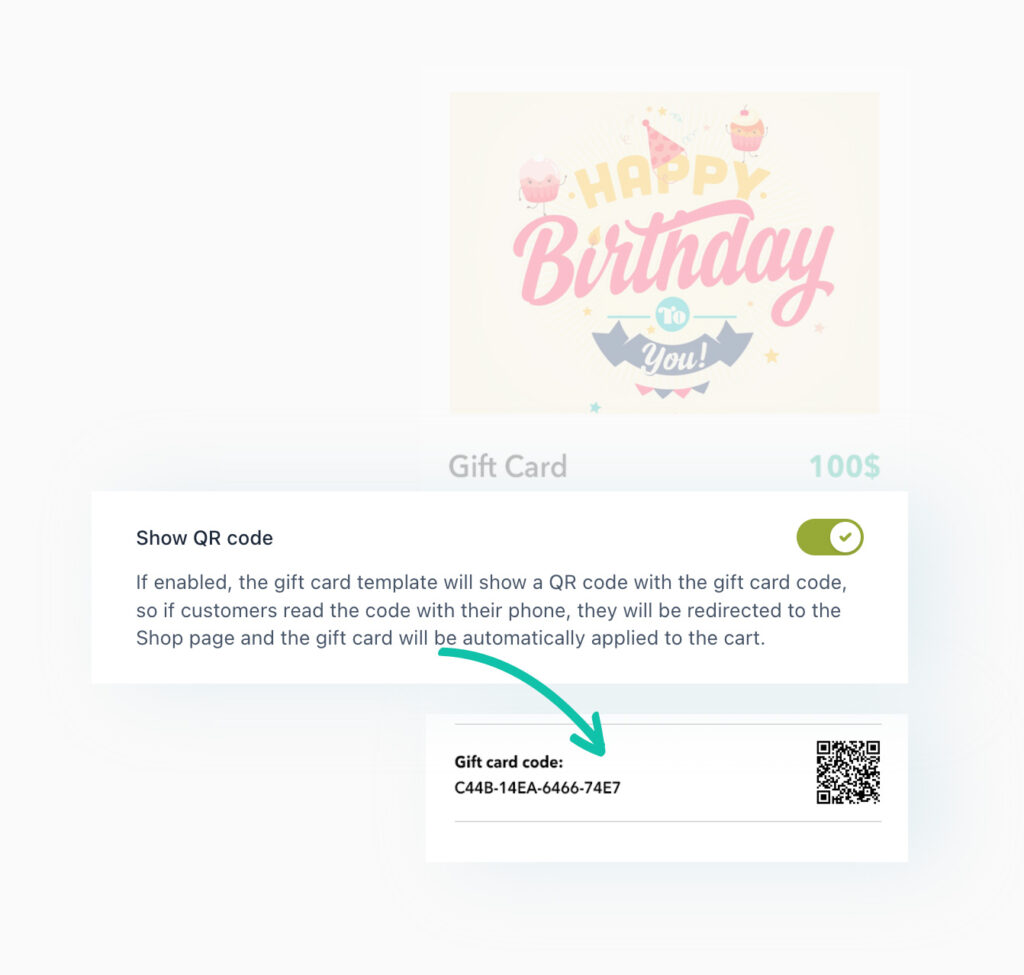 Show QR code on gift card