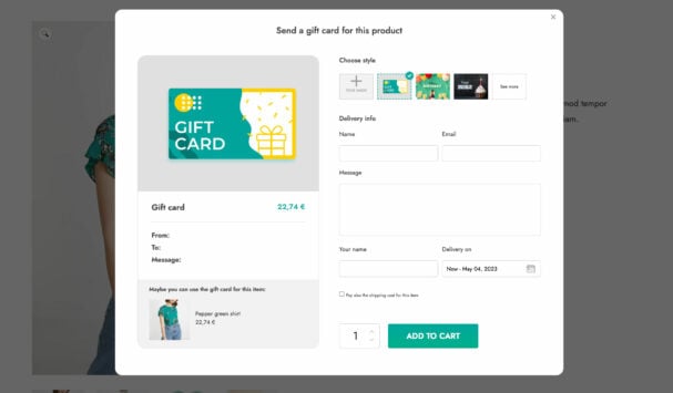 Gift this product - gift card options in modal window
