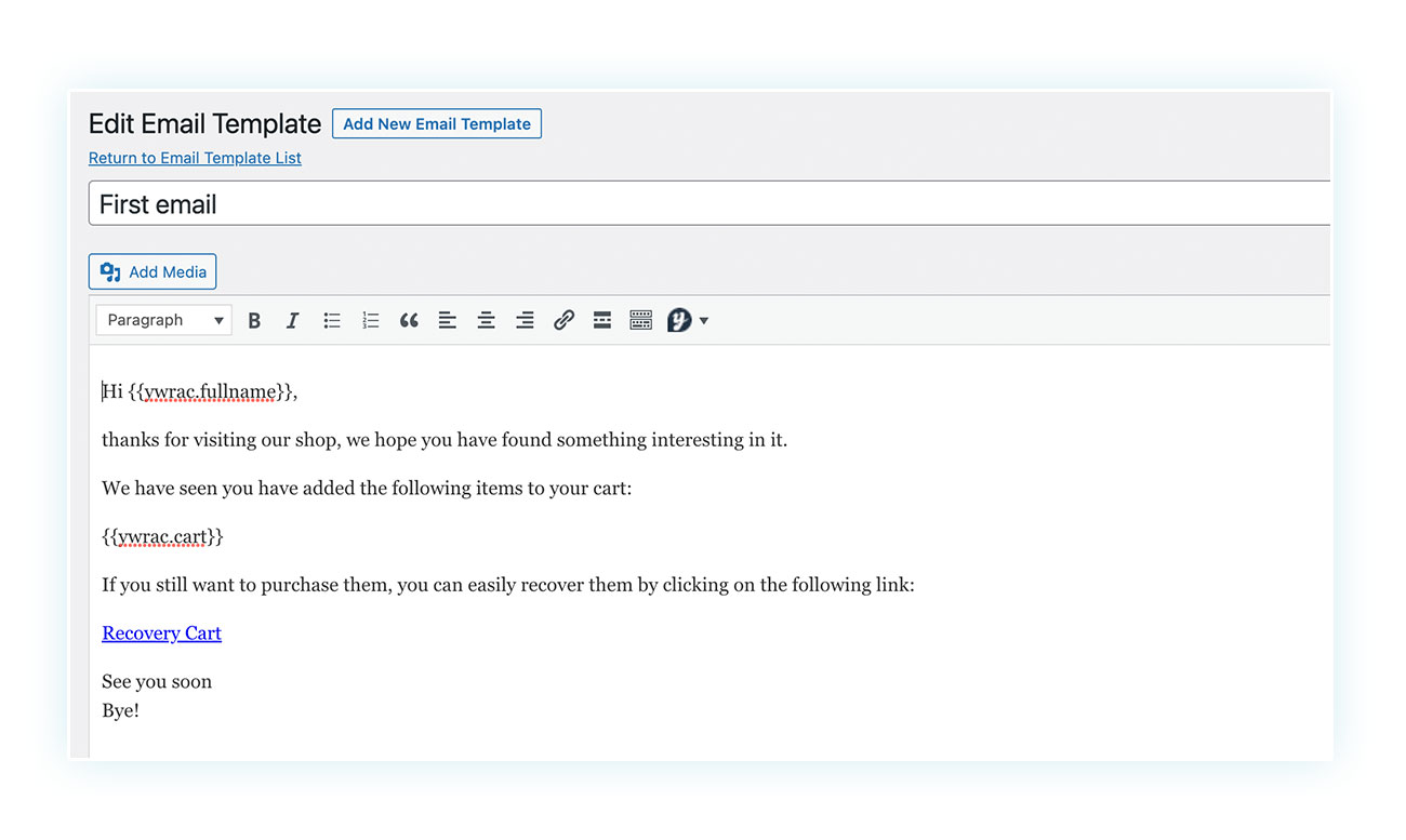 Edit email template