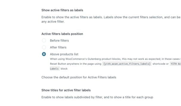 Active filters options