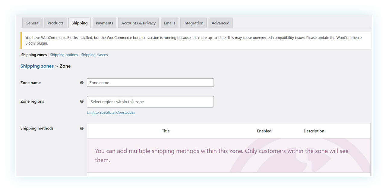 Shipping zone details