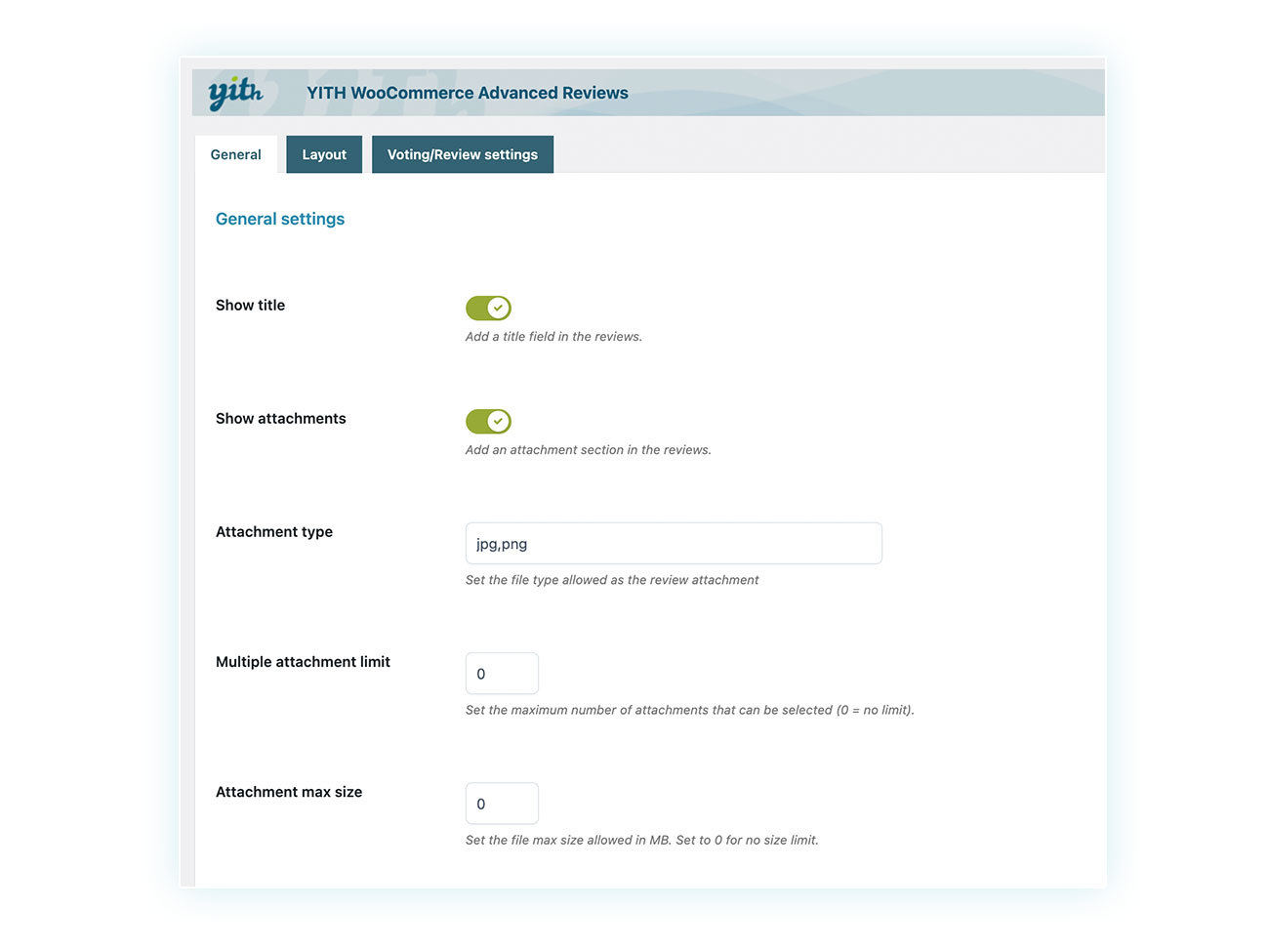 Advanced Reviews General settings