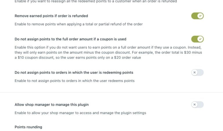 Points removal and exclusions