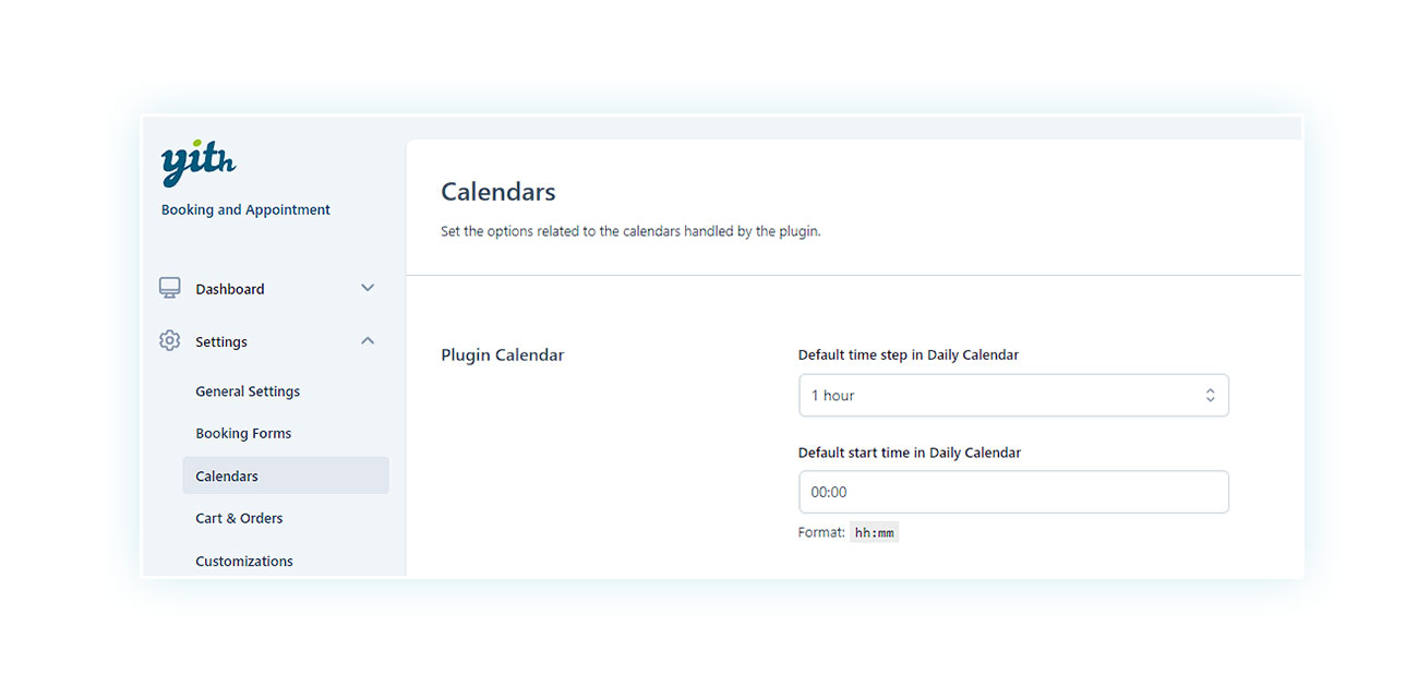 Calendar settings in the plugin