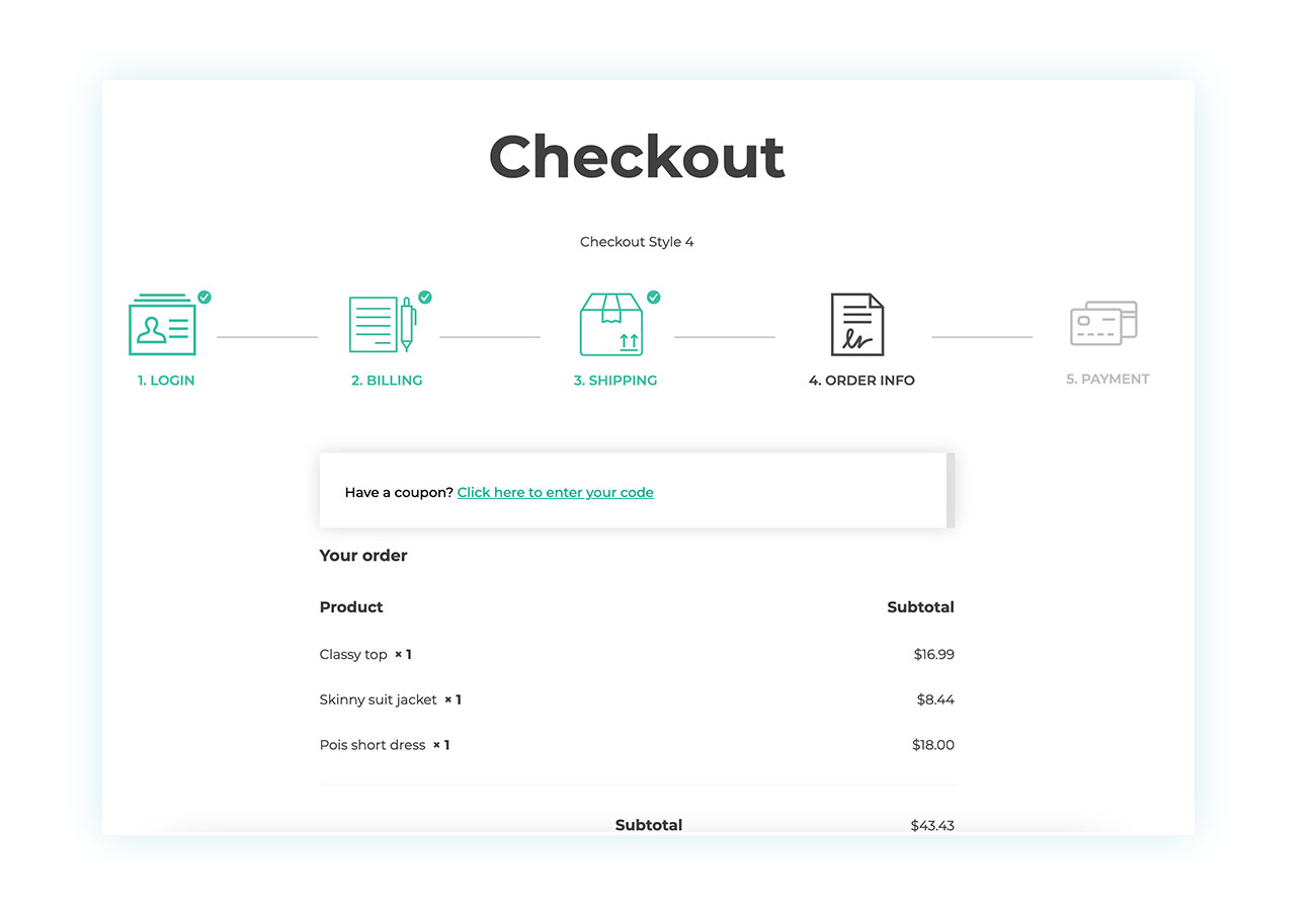 Checkout divided into steps