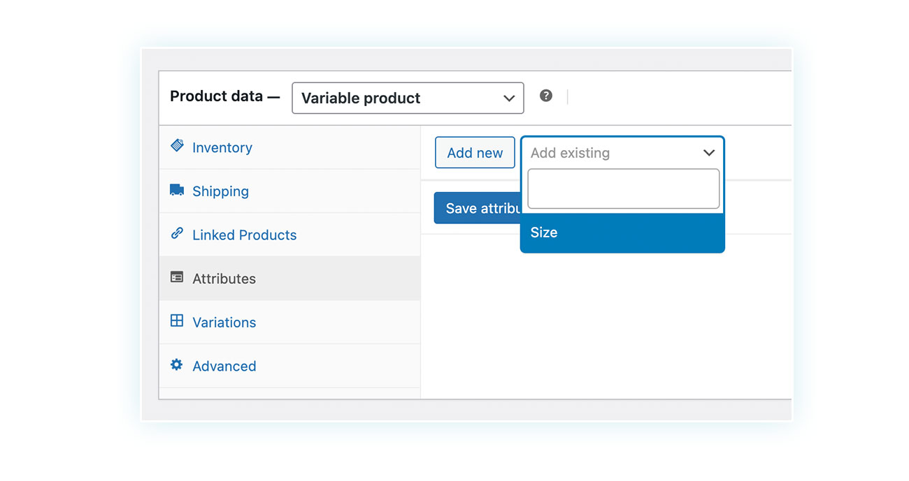 Variable product - Attributes - Size