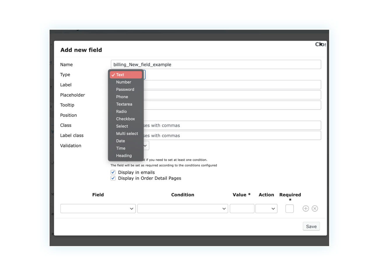 Form to create the field