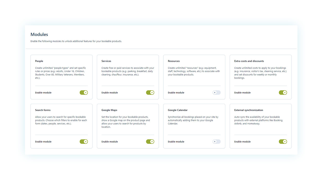 Panel of plugin modules 