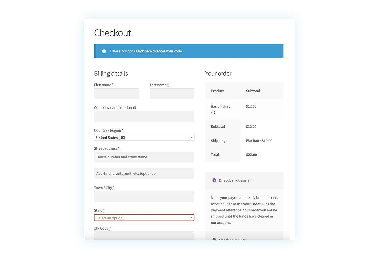 Traditional checkout page