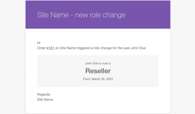 Admin new role notification