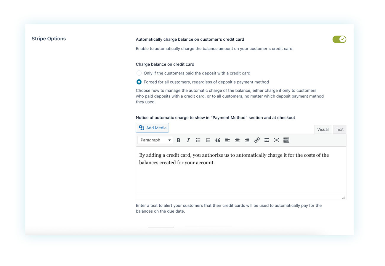 Automatic debit via Stripe