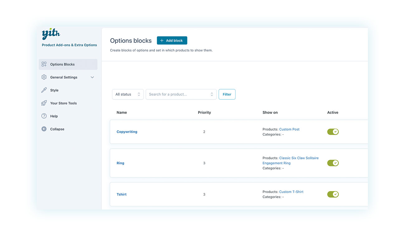 Plugin control panel