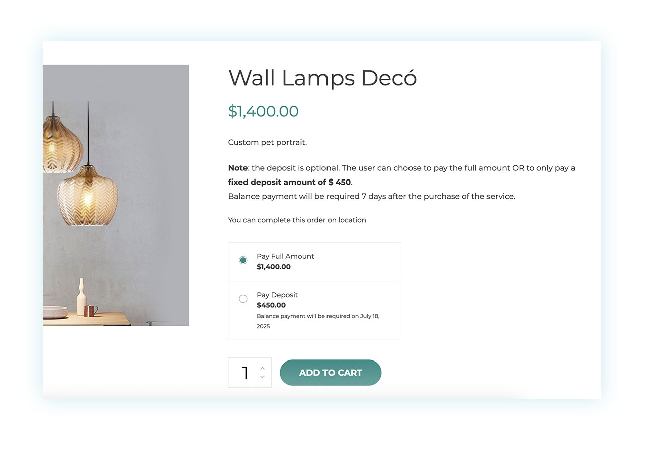 Product with down payment