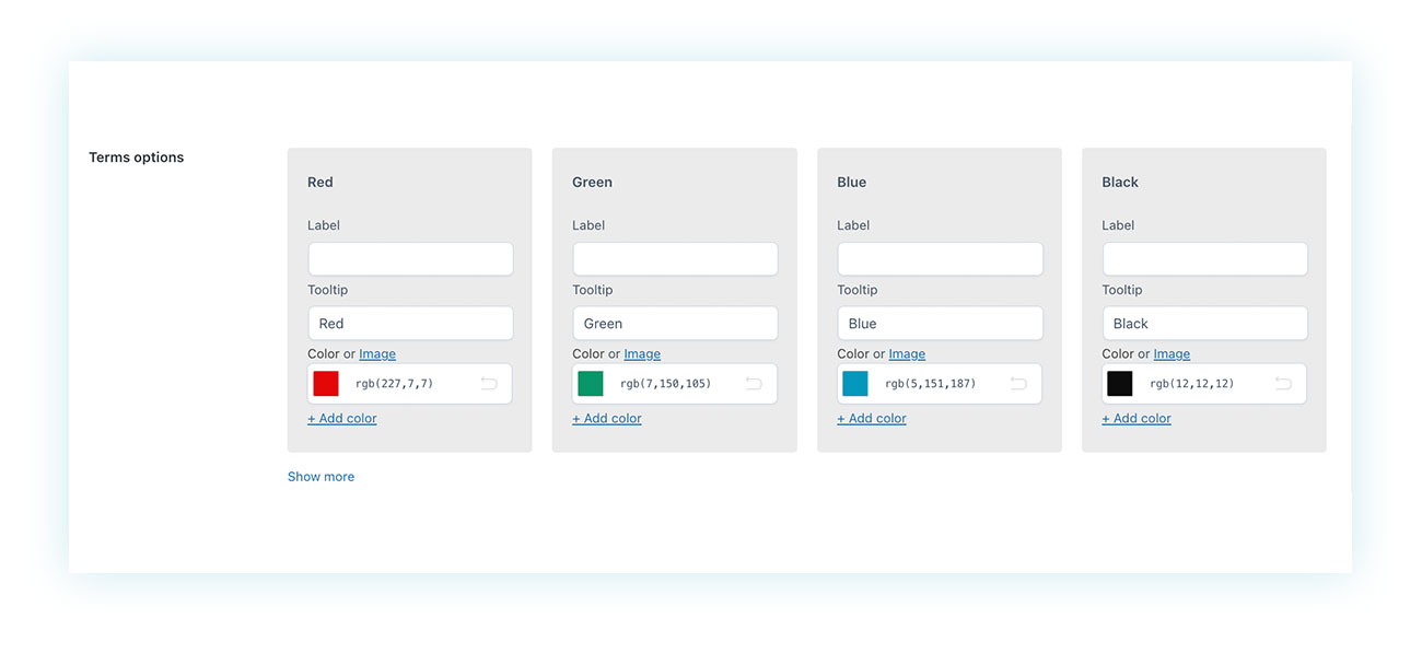 Show color in filter choice