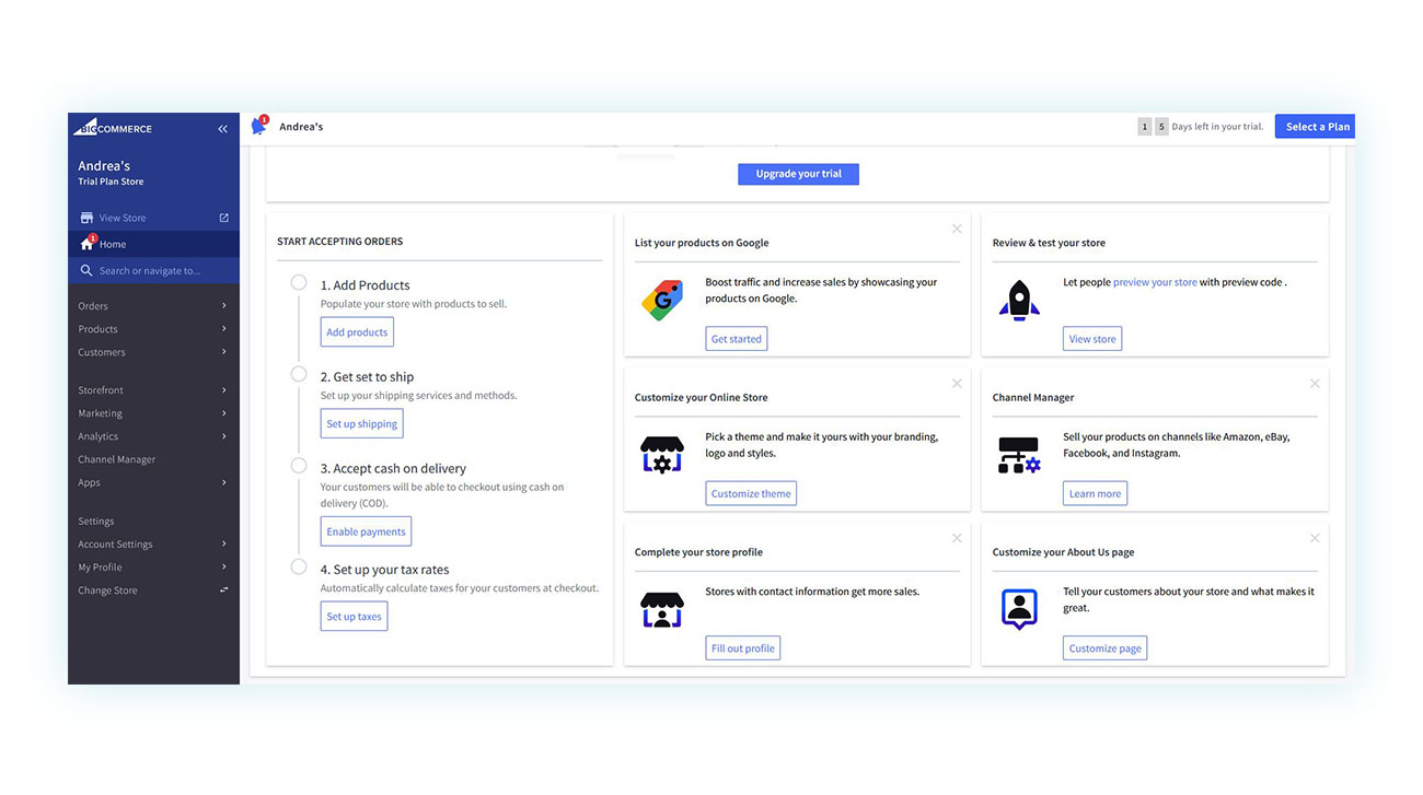 BigCommerce control panel