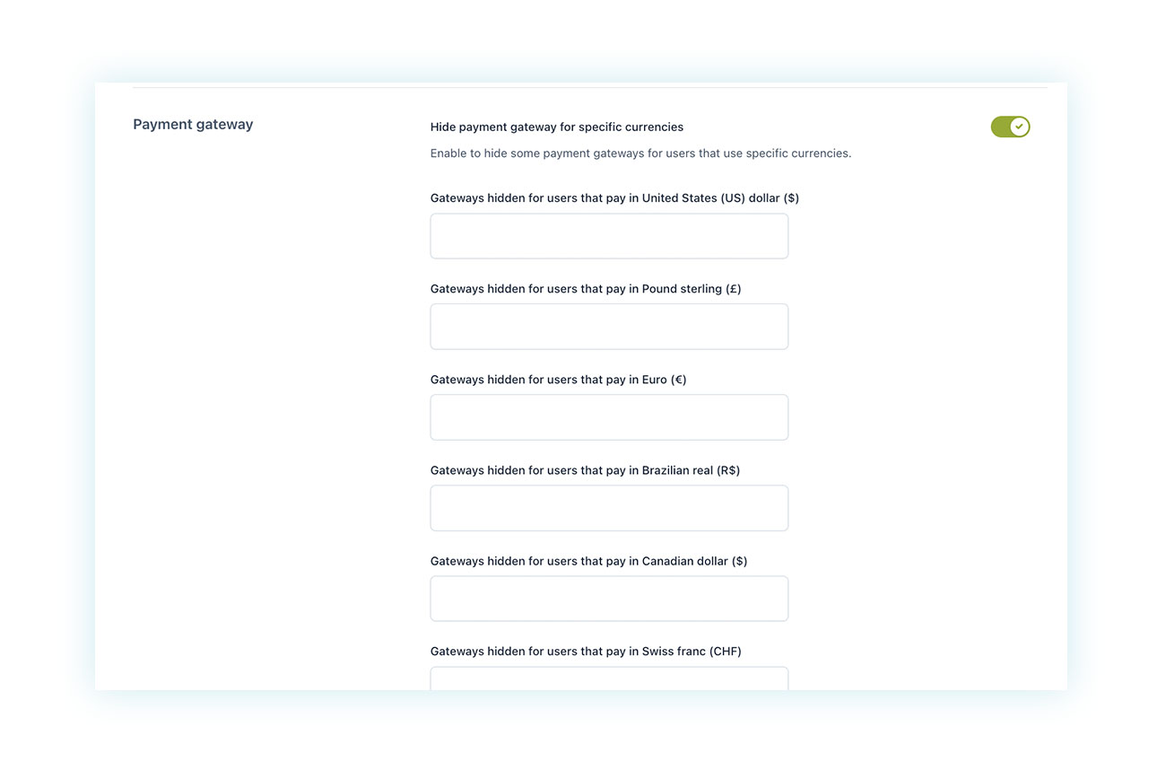 Different payment gateways based on currency