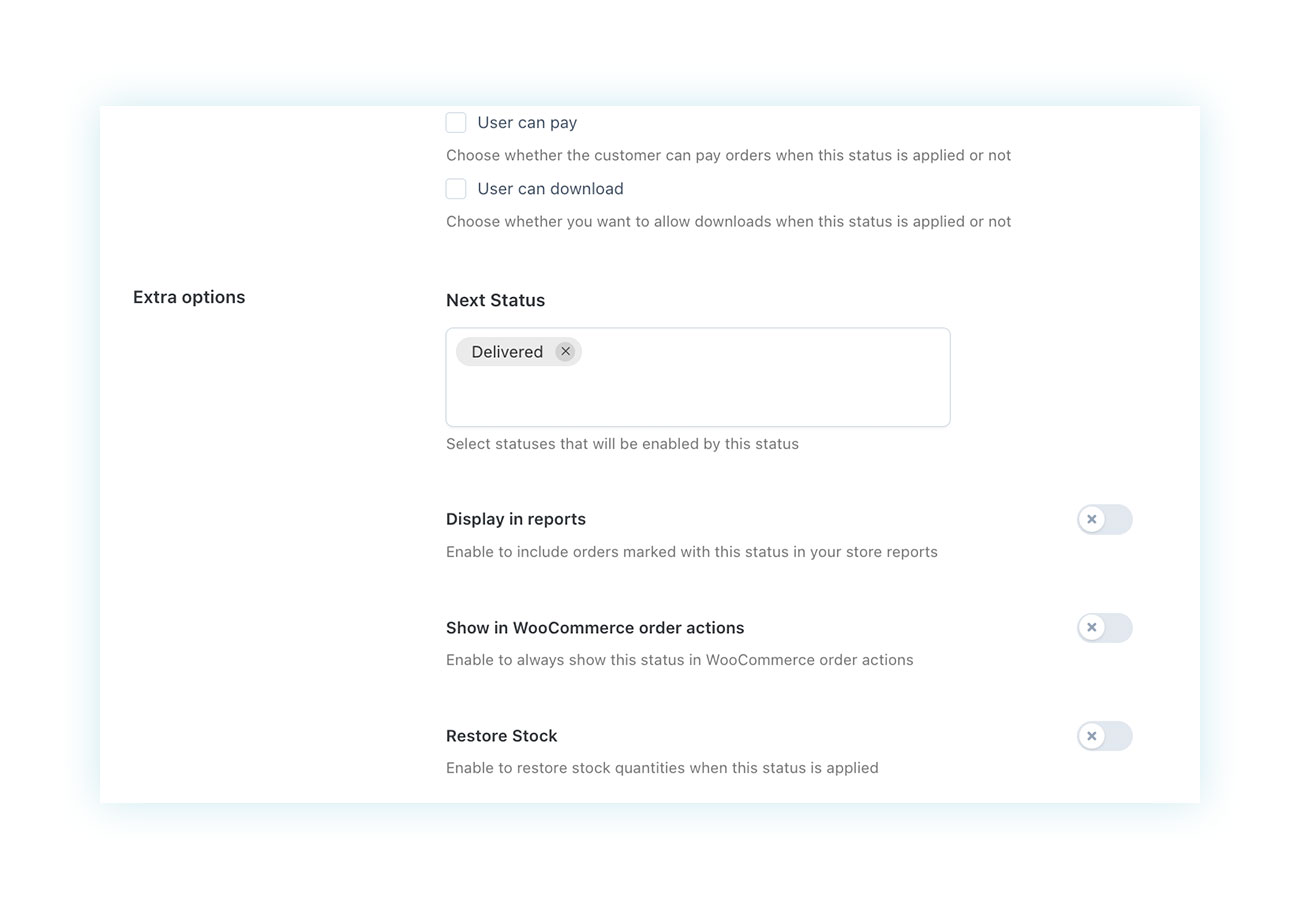 Next statuses created by the plugin