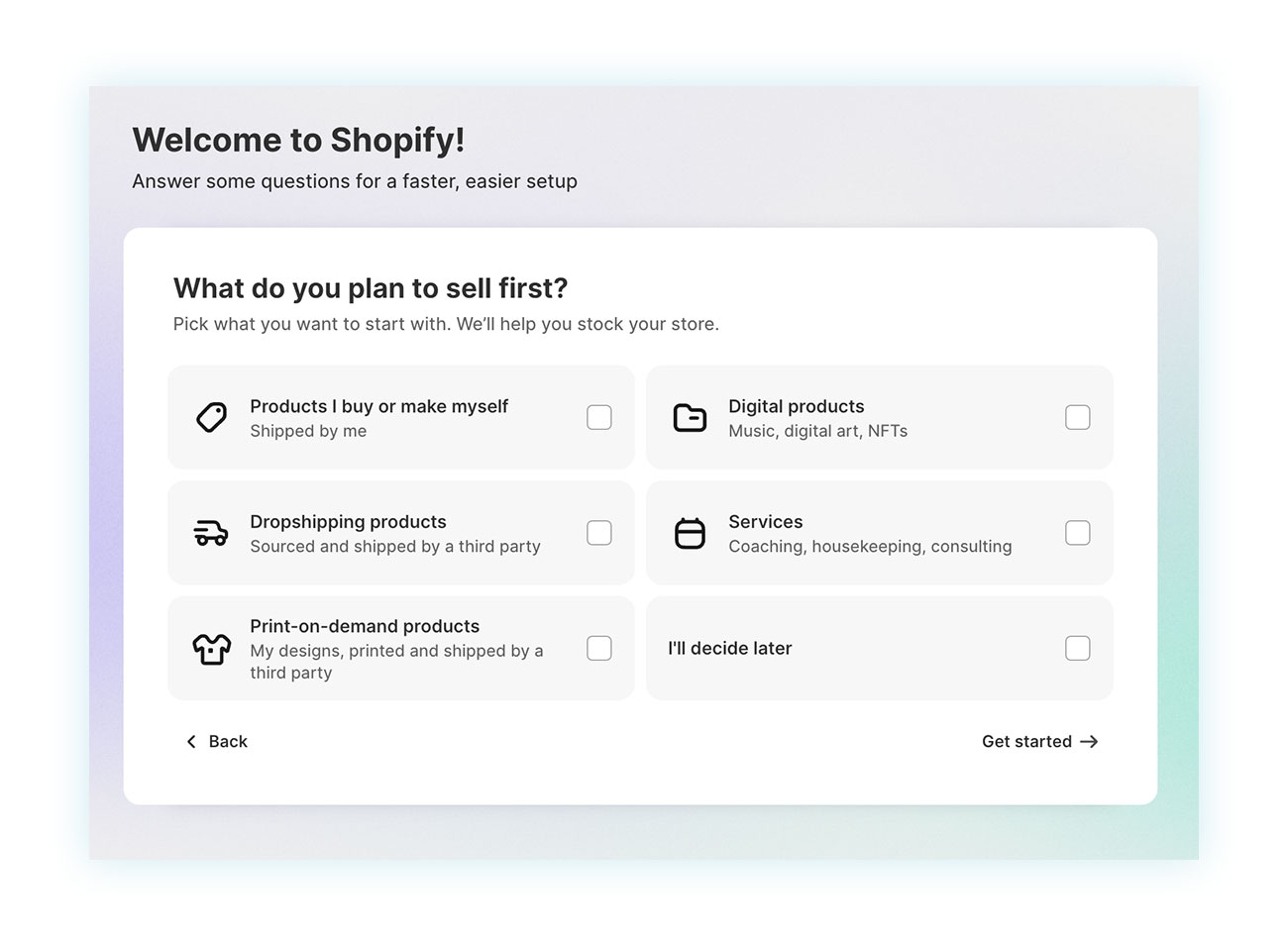 One of the steps in the Shopify setup wizard