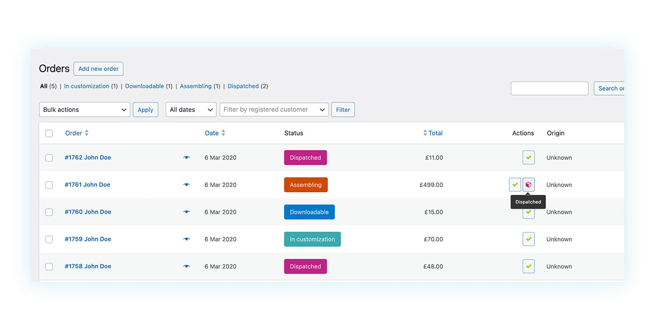 Order actions
