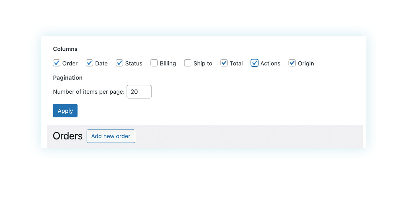 “Actions” option to be enabled
