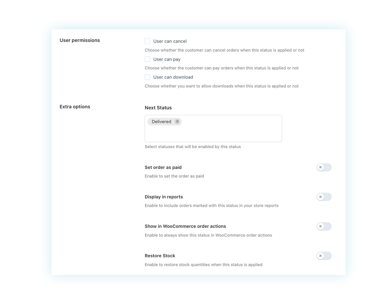 Status options